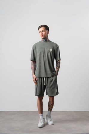 Erkek Route 07 Arma Detaylı Regular Fit T-Shirt Şort Takım Haki