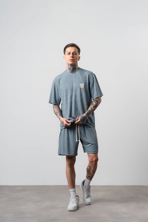 Erkek Route 07 Arma Detaylı Regular Fit T-Shirt Şort Takım Gri