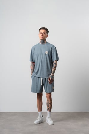 Erkek Route 07 Arma Detaylı Regular Fit T-Shirt Şort Takım Gri