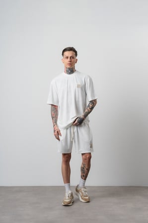 Erkek Route 07 Arma Detaylı Regular Fit T-Shirt Şort Takım Ekru