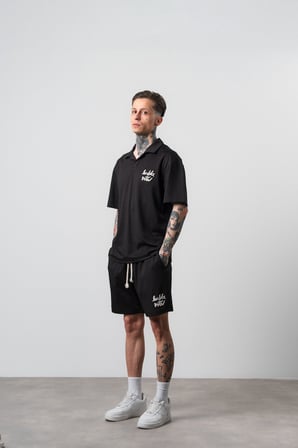 Erkek La Dolce Vita Yazılı Regular Fit T-Shirt Şort Takım Siyah