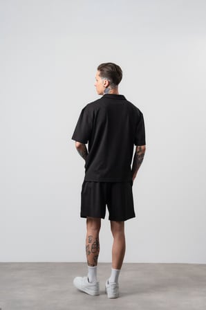 Erkek La Dolce Vita Yazılı Regular Fit T-Shirt Şort Takım Siyah