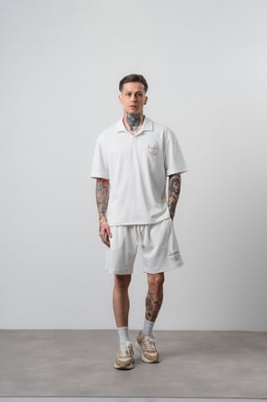Erkek La Dolce Vita Yazılı Regular Fit T-Shirt Şort Takım Ekru