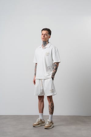 Erkek La Dolce Vita Yazılı Regular Fit T-Shirt Şort Takım Ekru