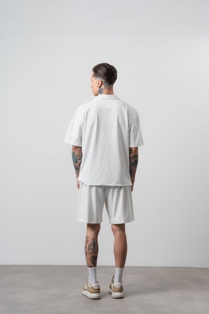 Erkek La Dolce Vita Yazılı Regular Fit T-Shirt Şort Takım Ekru