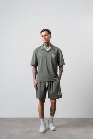 Erkek La Dolce Vita Yazılı Regular Fit T-Shirt Şort Takım Haki