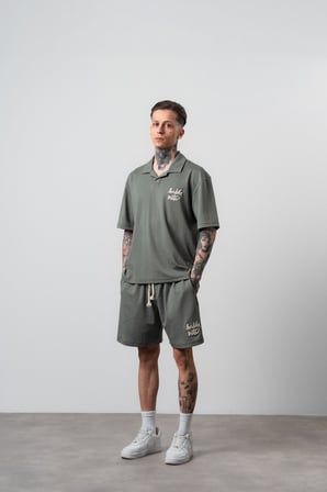 Erkek La Dolce Vita Yazılı Regular Fit T-Shirt Şort Takım Haki
