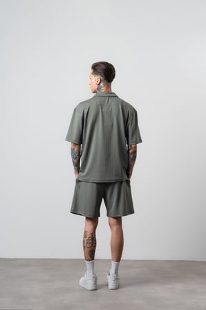 Erkek La Dolce Vita Yazılı Regular Fit T-Shirt Şort Takım Haki