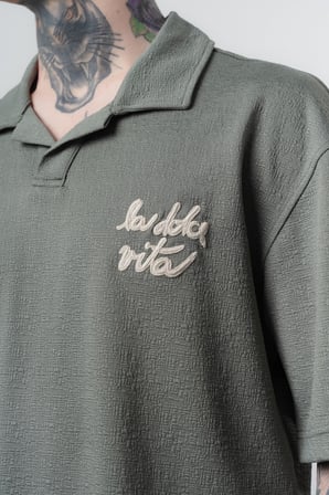 Erkek La Dolce Vita Yazılı Regular Fit T-Shirt Şort Takım Haki