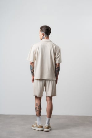 Erkek La Dolce Vita Yazılı Regular Fit T-Shirt Şort Takım Bej