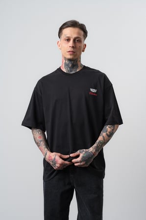 Erkek Cadillac Baskılı Oversize T-Shirt Siyah