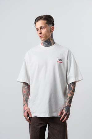 Erkek Cadillac Baskılı Oversize T-Shirt Ekru