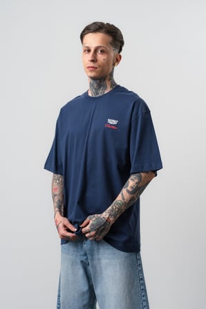 Erkek Cadillac Baskılı Oversize T-Shirt Lacivert