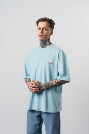 Erkek Cadillac Baskılı Oversize T-Shirt Bebe Mavi