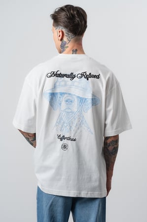 Erkek Refined Baskılı Oversize T-Shirt Ekru