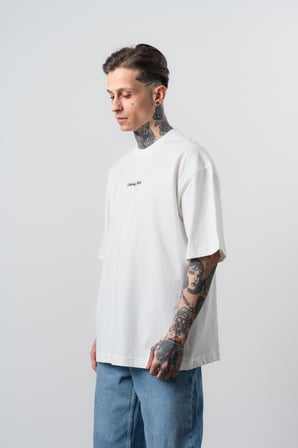 Erkek Refined Baskılı Oversize T-Shirt Ekru