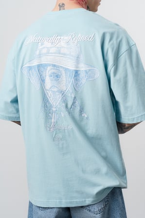 Erkek Refined Baskılı Oversize T-Shirt Bebe Mavi