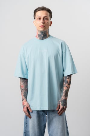 Erkek Refined Baskılı Oversize T-Shirt Bebe Mavi