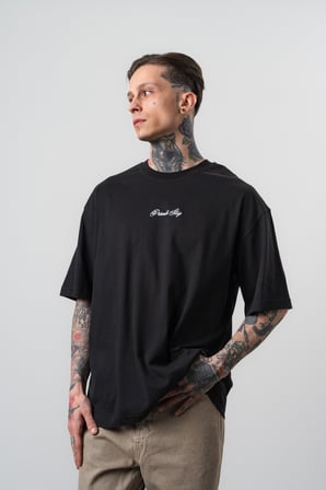 Erkek Private Baskılı Oversize T-Shirt Siyah