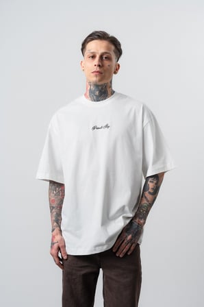 Erkek Private Baskılı Oversize T-Shirt Ekru