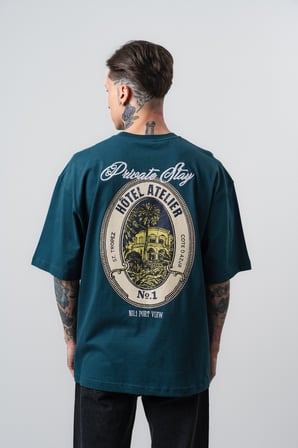 Erkek Private Baskılı Oversize T-Shirt Zümrüt