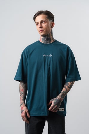 Erkek Private Baskılı Oversize T-Shirt Zümrüt
