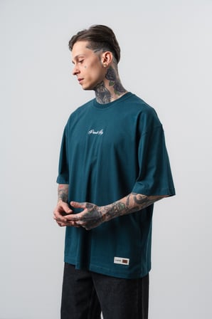 Erkek Private Baskılı Oversize T-Shirt Zümrüt