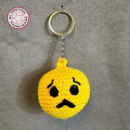 Uretti - Tuğba 9352 3417 El Yapımı Örgü Üzgün Surat Emoji Model Anahtarlık