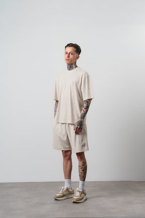 Erkek Route 07 Arma Detaylı Regular Fit T-Shirt Şort Takım Bej