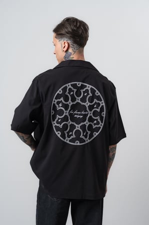 Erkek Itsbyzey Nakışlı Oversize Gömlek Siyah