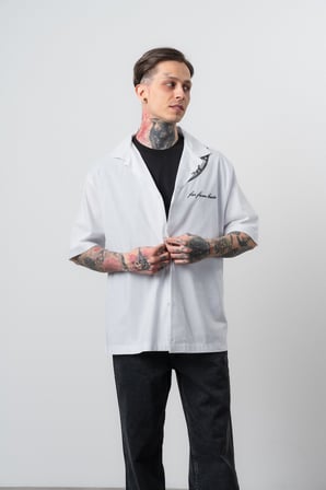 Erkek Itsbyzey Nakışlı Oversize Gömlek Beyaz
