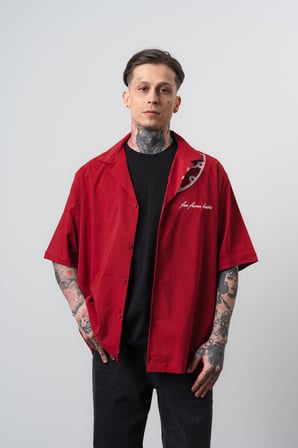 Erkek Itsbyzey Nakışlı Oversize Gömlek Bordo