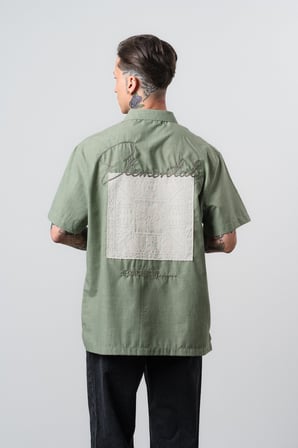 Erkek Elementals Nakışlı Oversize Gömlek Haki
