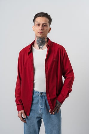 Erkek Arma Nakışlı Uzun Kollu Oversize Gömlek Bordo