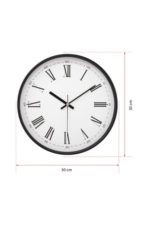 Siyah Kasa Beyaz Kadran Roma Rakamlı Duvar Saati 30 Cm