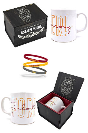 Galatasaray Kupa Gs Orijinal Lisanslı Mug Bileklik Set, Özel Ahşap Kutulu