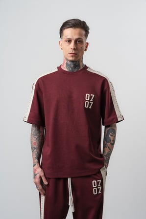 Erkek 07 Şerit Detaylı Regular Fit T-Shirt Bordo