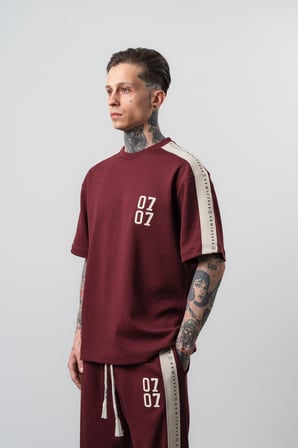Erkek 07 Şerit Detaylı Regular Fit T-Shirt Bordo