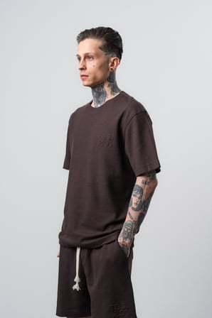 Erkek Pis Dikişli Regular Fit T-Shirt Kahve