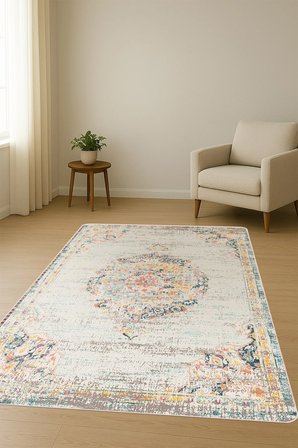 Eskitme Desenli Dijital Baskı Kaymaz Taban Halı H0881