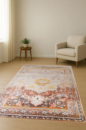 Eskitme Desenli Dijital Baskı Kaymaz Taban Halı H0883