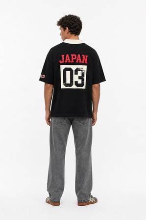 Erkek Yaka Detaylı Oversize T-Shirt Siyah