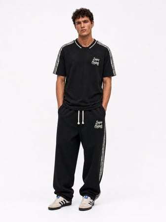 Erkek Originals Şerit Detaylı Regular Fit Eşofman Takımı Siyah