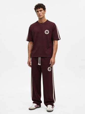 Erkek R Nakışlı Şerit Detaylı Regular Fit Eşofman Takımı Bordo