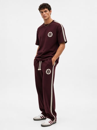 Erkek R Nakışlı Şerit Detaylı Regular Fit Eşofman Takımı Bordo