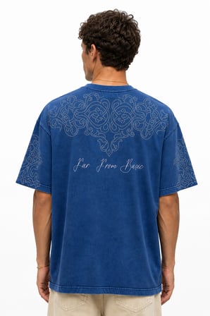 Erkek Far From Basic Yıkamalı Oversize T-Shirt Lacivert
