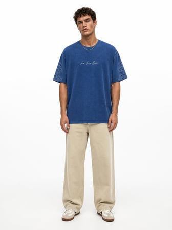 Erkek Far From Basic Yıkamalı Oversize T-Shirt Lacivert
