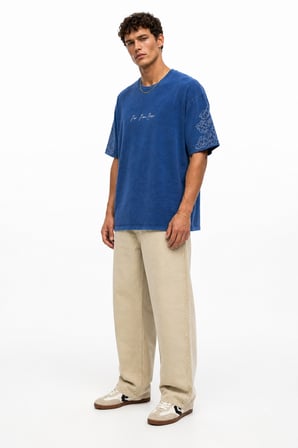 Erkek Far From Basic Yıkamalı Oversize T-Shirt Lacivert