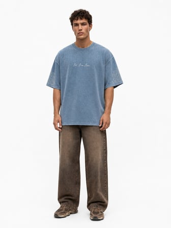 Erkek Far From Basic Yıkamalı Oversize T-Shirt Bebe Mavi