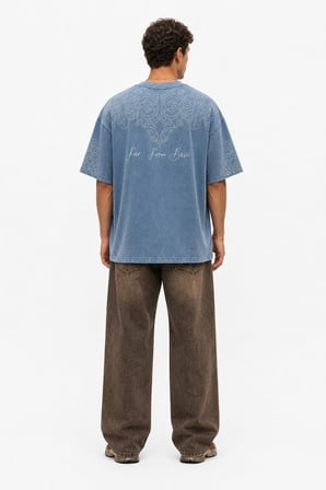 Erkek Far From Basic Yıkamalı Oversize T-Shirt Bebe Mavi